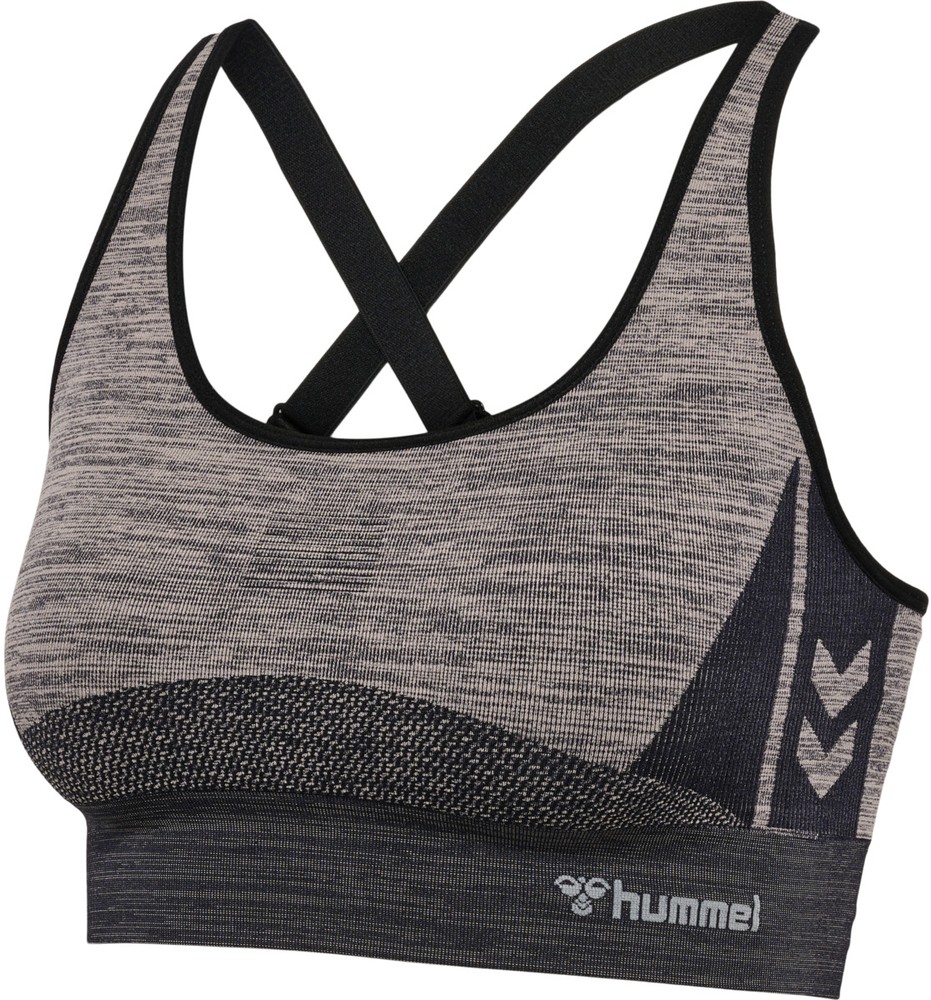 HummelDamenSportTopHmlcleaSeamlessSportsTopChateauGrayBlackMelange-L